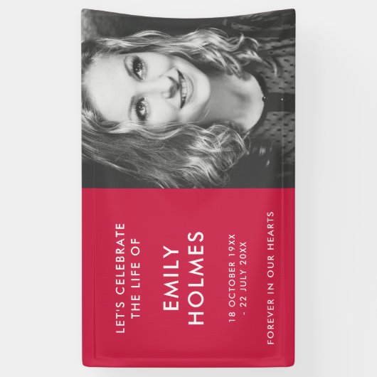 Moderne begrafenis | Roze herdenking van het leven Spandoek (Verticaal)