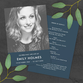 Moderne begrafenis | Scheepsblauwe viering van het Programmakaart