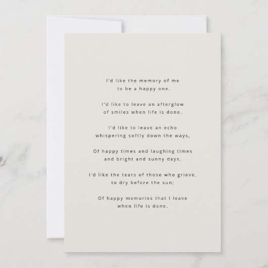Moderne begrafenis | Viering van de minimalistisch Bedankkaart (Achterkant)