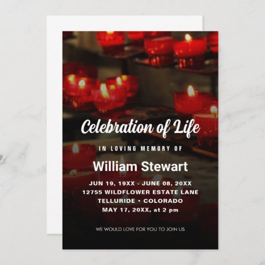 Moderne begrafenis | Viering van de rode kaarsen v Kaart (Voorkant / Achterkant)
