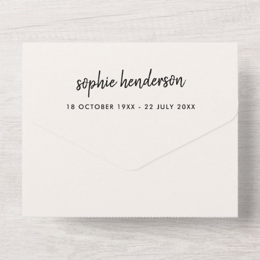 Moderne begrafenis | Viering van Life Foto RSVP Al All In One Uitnodiging (Achterkant)