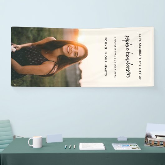 Moderne begrafenis | Viering van Life Photo Cream Spandoek (Beurs)