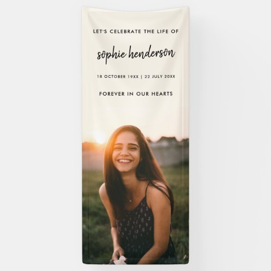 Moderne begrafenis | Viering van Life Photo Cream Spandoek (Verticaal)