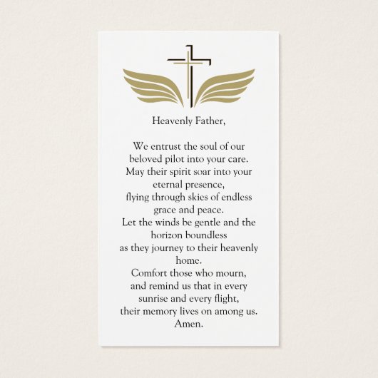 Moderne begrafenisfoto begrafenisgebed, piloot, lu visitekaartje (Achterkant)