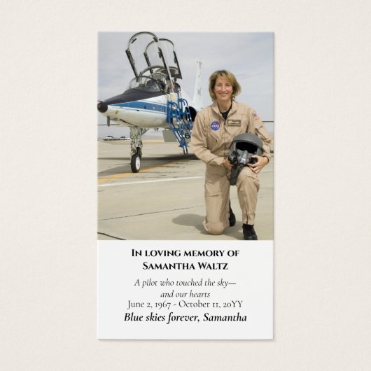 Moderne begrafenisfoto begrafenisgebed, piloot, lu visitekaartje (Voorkant)