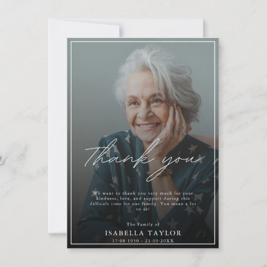 Moderne begrafenisfoto dank u kaart (Voorkant)