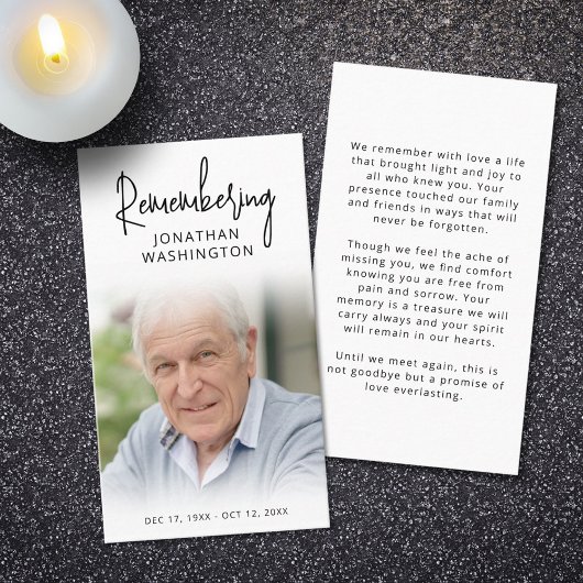 Moderne Begrafenisfoto Herinnering Naam Gebed Kaar Visitekaartje