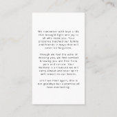 Moderne Begrafenisfoto Herinnering Naam Gebed Kaar Visitekaartje (Achterkant)