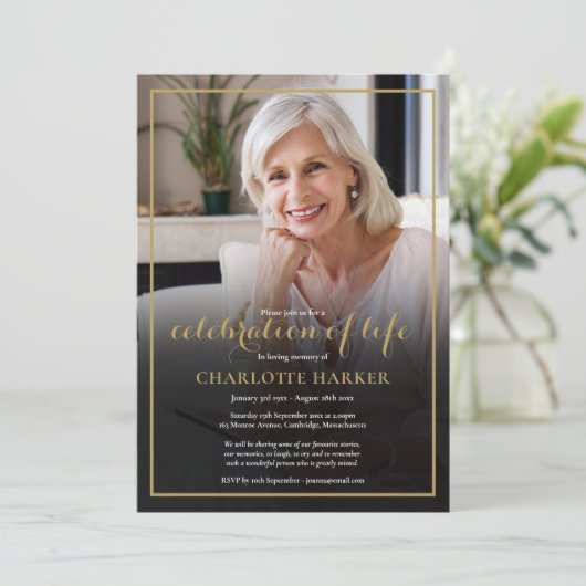 Moderne begrafenisfotocollage viering leven kaart (Staand voorkant)