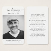 Moderne begrafenisfotosympathie Memorial Prayer Ka Visitekaartje (Voorkant /achterkant)