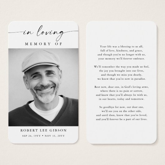 Moderne begrafenisfotosympathie Memorial Prayer Ka Visitekaartje (Voorkant /achterkant)