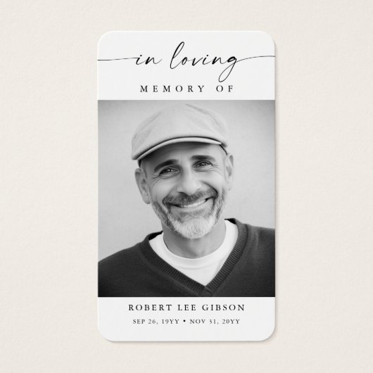 Moderne begrafenisfotosympathie Memorial Prayer Ka Visitekaartje (Voorkant)