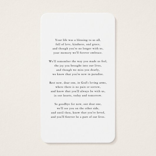 Moderne begrafenisfotosympathie Memorial Prayer Ka Visitekaartje (Achterkant)