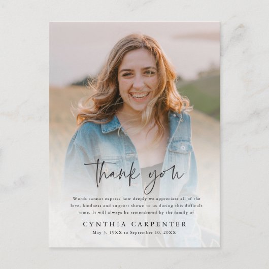 Moderne begrafenisherdenking Foto bedankt Briefkaart (Voorkant)