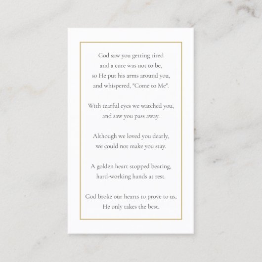 Moderne begrafenisherdenkingsfoto Kaarten Visitekaartje (Achterkant)