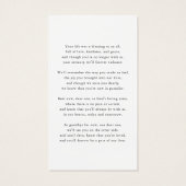 Moderne begrafenissympathie Foto Memorial Prayer K Visitekaartje (Achterkant)