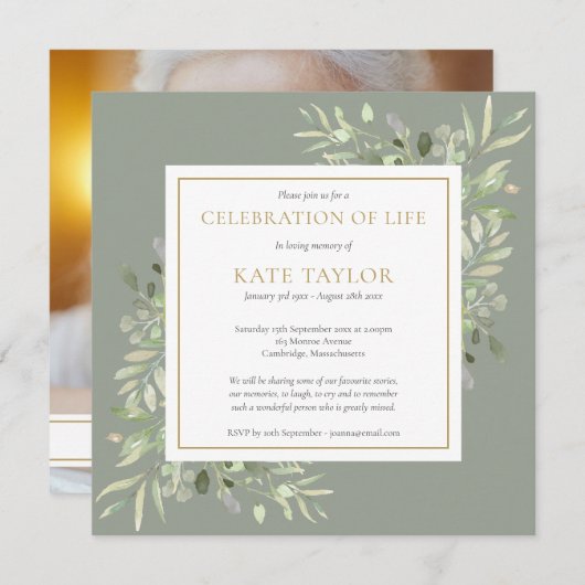 Moderne begrafenisviering van het leven Photo Squa Kaart (Voorkant / Achterkant)