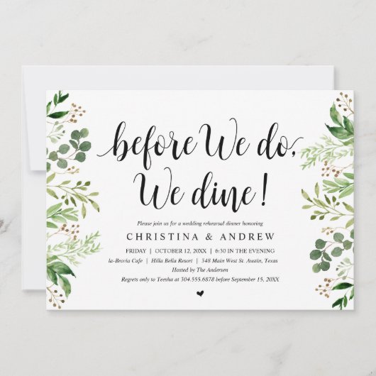 Moderne begroeiing, huwelijksrepetitie diner kaart (Voorkant)