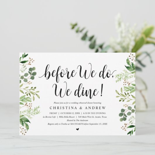 Moderne Begroeiing, Oefenbruiloft Dinner Kaart (Staand voorkant)