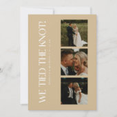 Moderne Beige 3-foto Elopement bruiloft receptie Kaart (Voorkant)