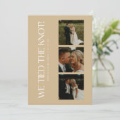 Moderne Beige 3-foto Elopement bruiloft receptie Kaart (Staand voorkant)