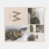 Moderne Beige 6 Foto Collage Huisdier Monogram Fleece Deken (Voorkant (Horizontaal))