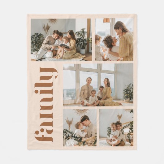 Moderne Beige Aangepaste 5 Foto Familie Fleece Deken (Voorkant)