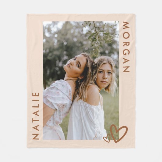 Moderne Beige Aangepaste Beste Vrienden Foto Fleece Deken (Voorkant)