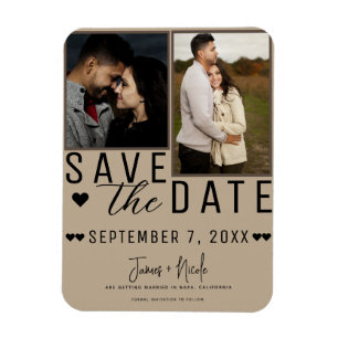 Moderne Beige Amandel Save the Date 2 Foto Bruilof Magneet