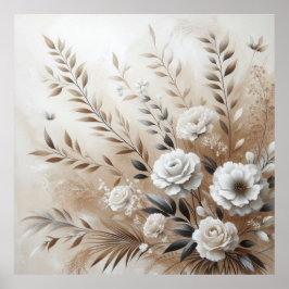 Moderne Beige Bloemen 12 Poster