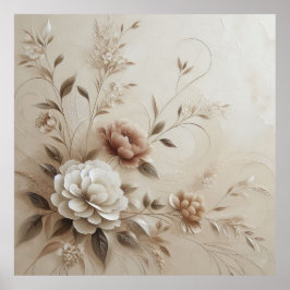 Moderne Beige Bloemen 15 Poster