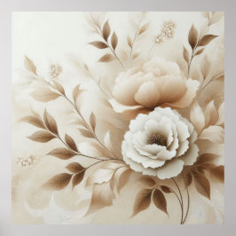 Moderne Beige Bloemen 16 Poster