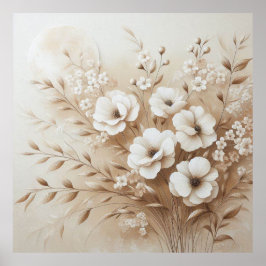 Moderne Beige Bloemen 17 Poster