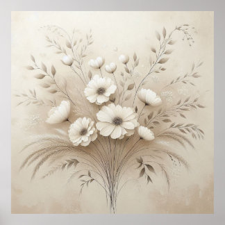 Moderne Beige Bloemen 17 Poster