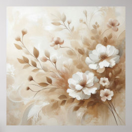 Moderne Beige Bloemen 19 Poster