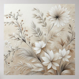 Moderne beige bloemen 1 Poster