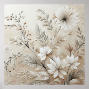Moderne beige bloemen 1 Poster