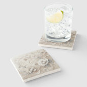 Moderne beige bloemen 1 stenen onderzetter (Zijkant)