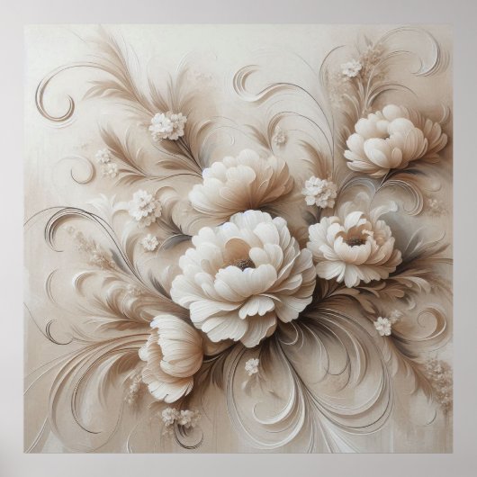 Moderne beige bloemen 20 Poster (Voorkant)