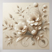 Moderne beige bloemen 21 Poster (Voorkant)
