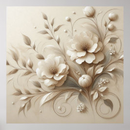 Moderne beige bloemen 21 Poster