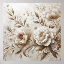 Moderne beige bloemen 22 Poster