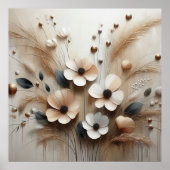Moderne beige bloemen 24 Poster (Voorkant)