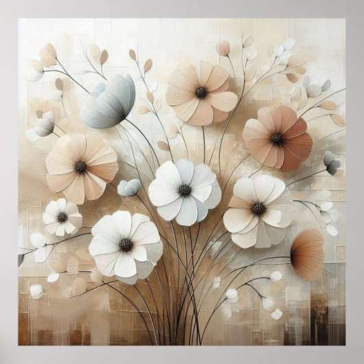 Moderne beige bloemen 25 Poster (Voorkant)