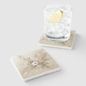 Moderne beige bloemen 2 stenen onderzetter (Zijkant)