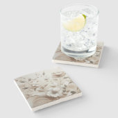 Moderne beige bloemen 5 stenen onderzetter (Zijkant)