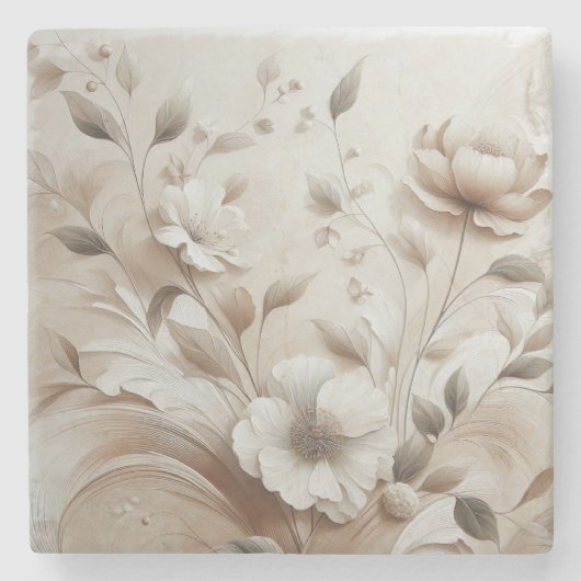 Moderne beige bloemen 5 stenen onderzetter (Voorkant)