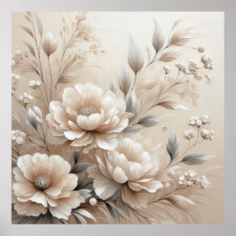 Moderne Beige Bloemen 8 Poster