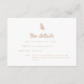 Moderne Beige Bloemen Palm Leaf Wedding Details Informatiekaartje (Voorkant)