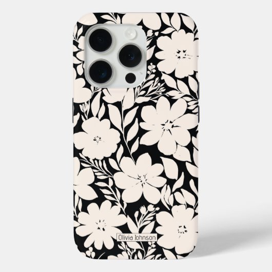 Moderne Beige Bloemen Zwart Botanisch Case-Mate iPhone Case (Achterkant)